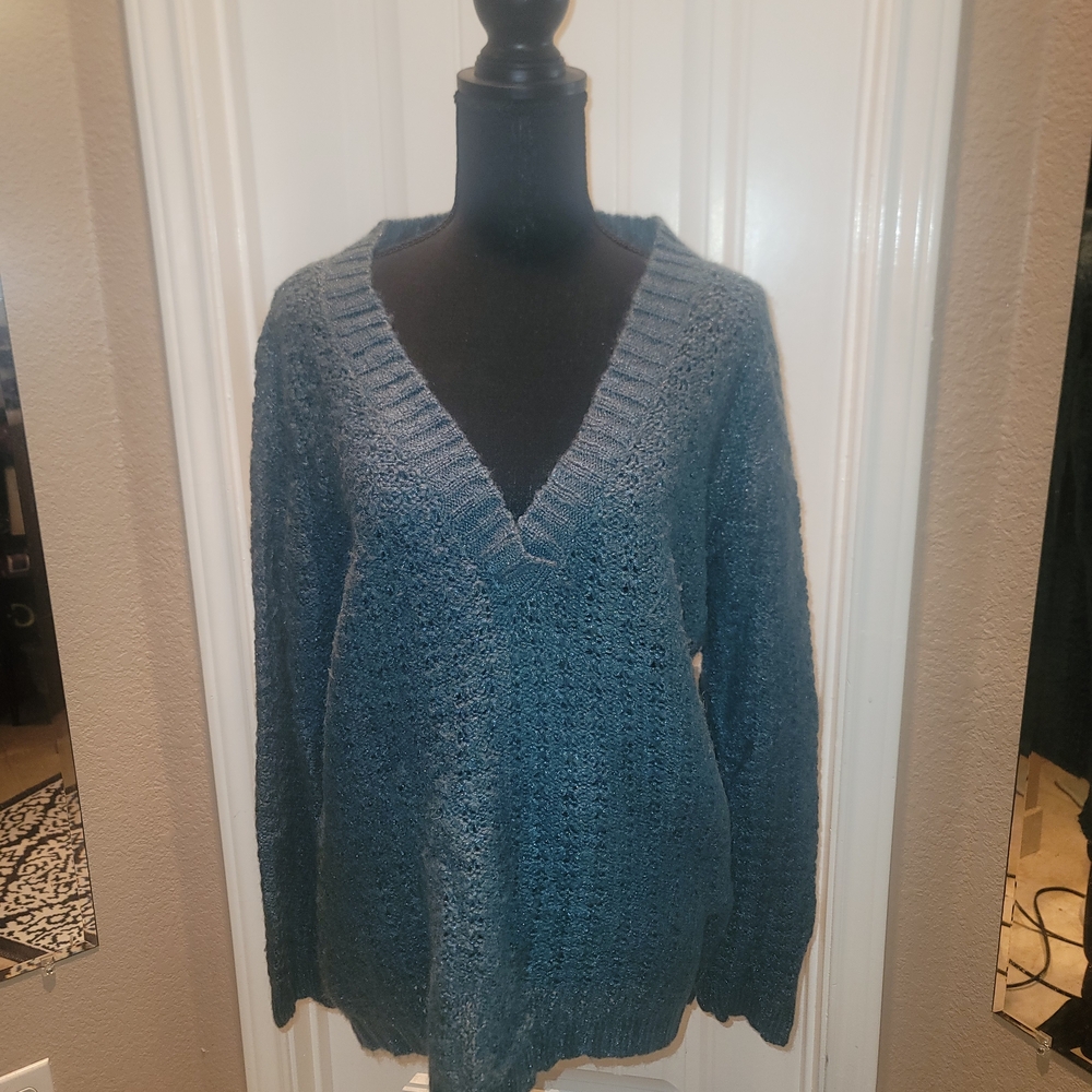 New York & Company Teal V-Neck Sweater